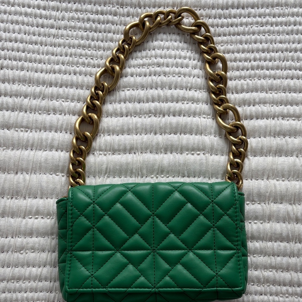 Zara Green Quilted Bag with Gold Chain